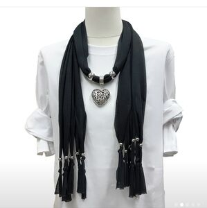 NWT Chic Black and Silver Wrap with Intricate Medallion